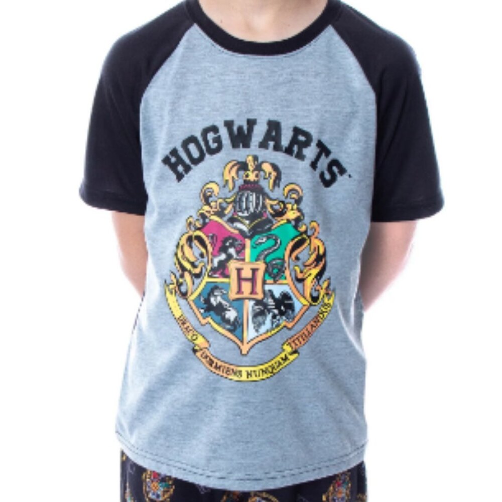 Harry Potter Pajamas Boys Hogwarts Castle Crest Logo Shirt and Shorts Set